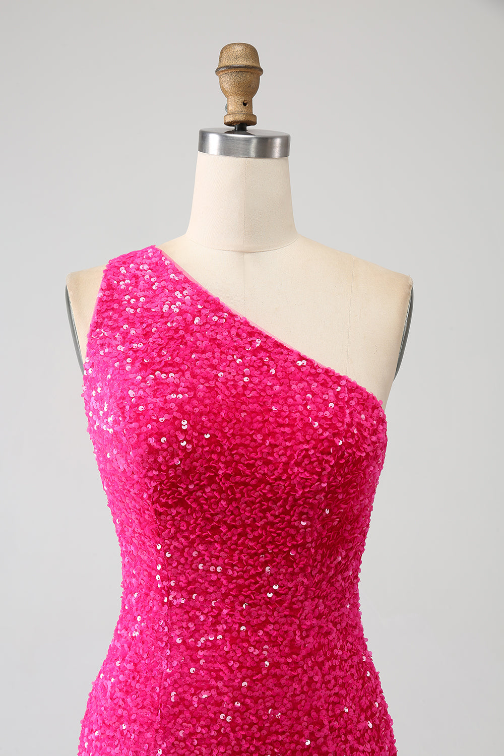 Mermaid Eine Schulter Fuchsia Pailletten Langes Ballkleid mit Schlitz