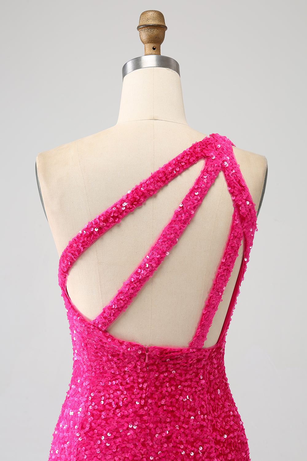 Mermaid Eine Schulter Fuchsia Pailletten Langes Ballkleid mit Schlitz