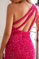 Fuchsia Pailletten Langes Ballkleid mit Schlitz