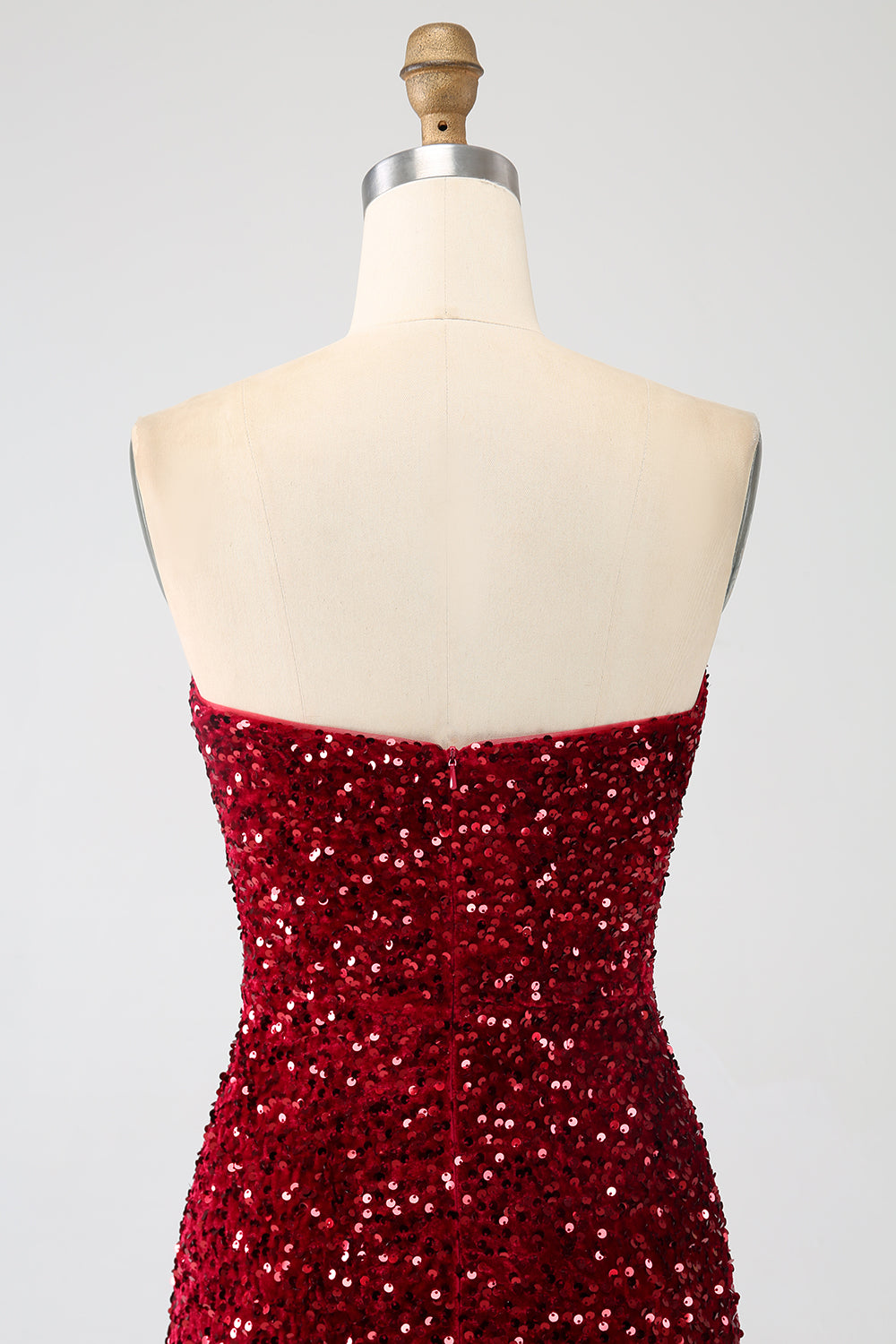 Rotes trägerloses Pailletten langes Meerjungfrauen Ballkleid mit Schlitz