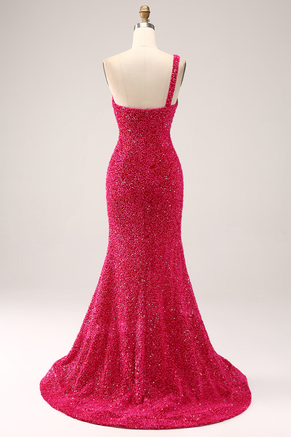 Glitzerndes fuchsia Meerjungfrauen Eine Schulter langes Pailletten Ballkleid mit Schlitz