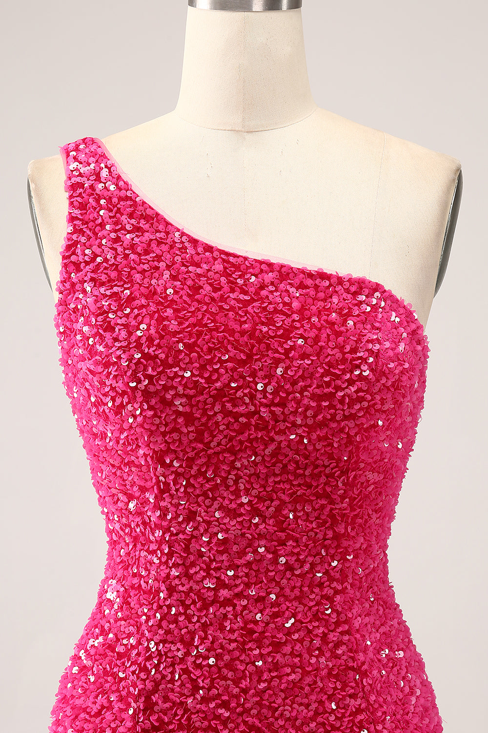 Glitzerndes fuchsia Meerjungfrauen Eine Schulter langes Pailletten Ballkleid mit Schlitz