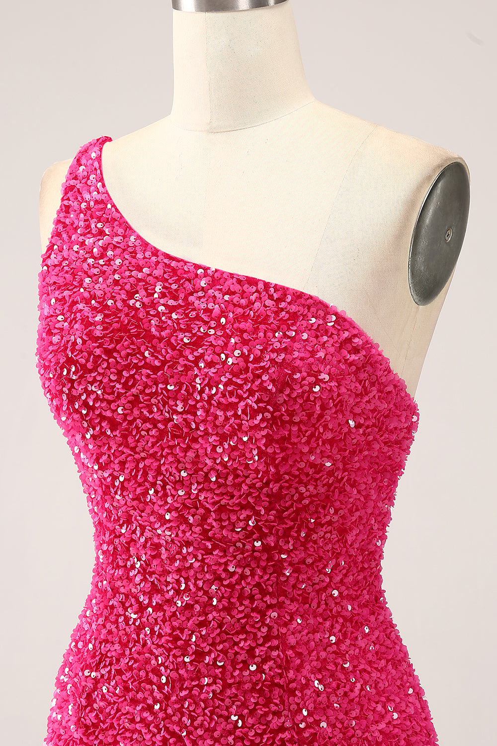 Glitzerndes fuchsia Meerjungfrauen Eine Schulter langes Pailletten Ballkleid mit Schlitz