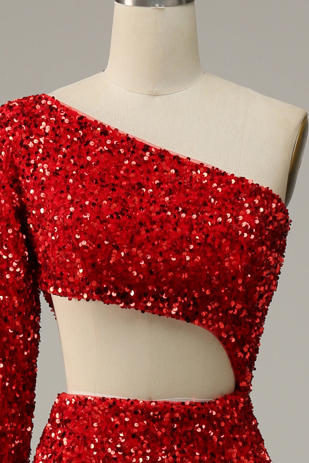 Meerjungfrau eine Schulter rote Pailletten ausgeschnitten Ballkleid mit Schlitz