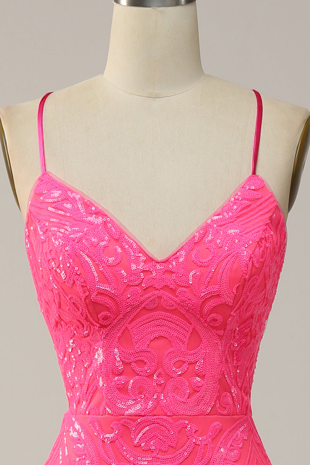 Meerjungfrau Spaghettiträger Pailletten Pink Langes Ballkleid