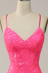 Meerjungfrau Spaghettiträger Pailletten Pink Langes Ballkleid