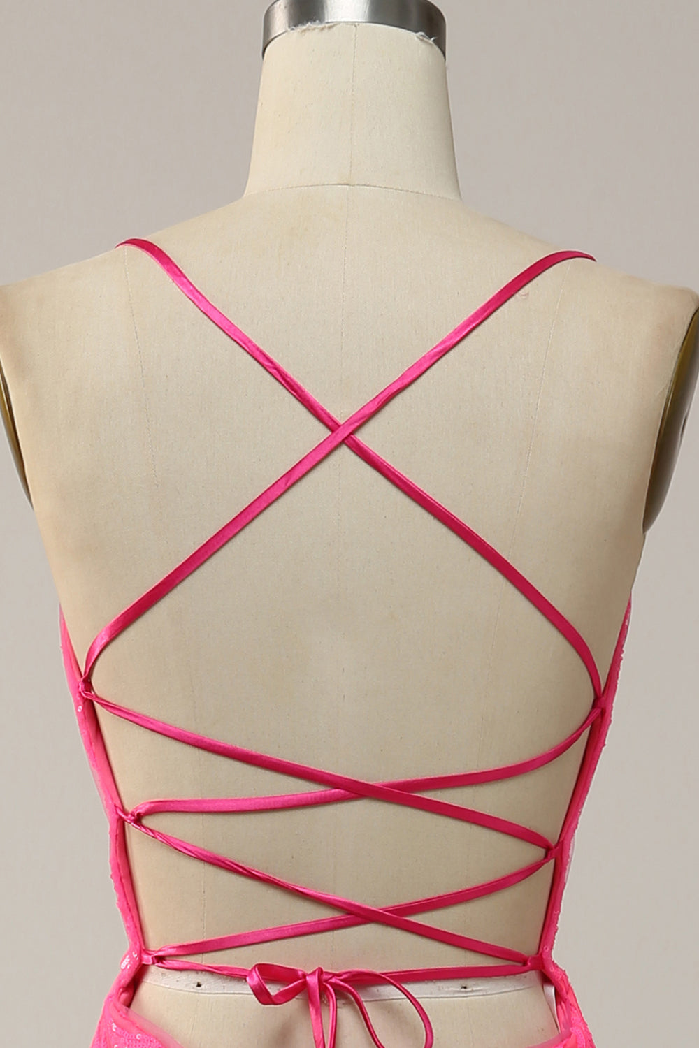 Meerjungfrau Spaghettiträger Pailletten Pink Langes Ballkleid