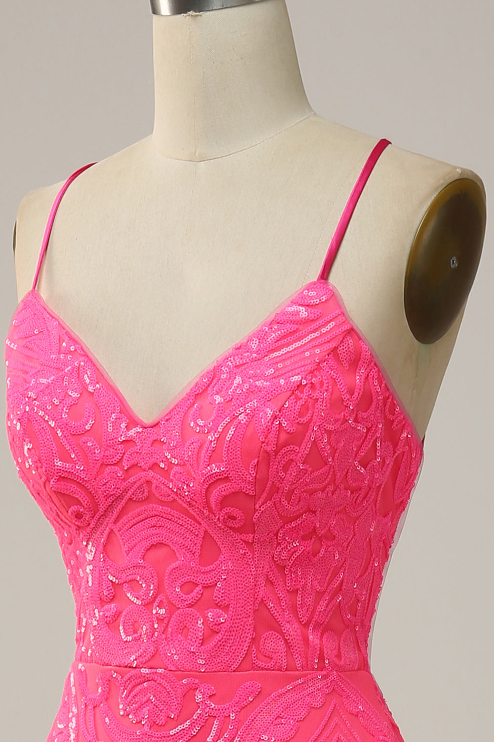 Meerjungfrau Spaghettiträger Pailletten Pink Langes Ballkleid