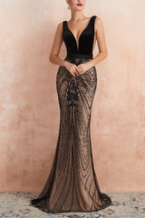 Mermaid Pailletten Schwarzes Abendkleid