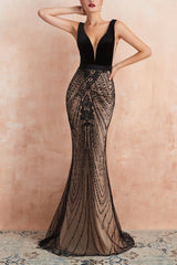 Mermaid Pailletten Schwarzes Abendkleid