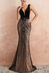 Mermaid Pailletten Schwarzes Abendkleid
