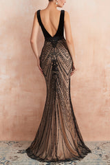 Mermaid Pailletten Schwarzes Abendkleid