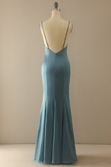 Mermaid Blau V-Ausschnitt Langes Ballkleid