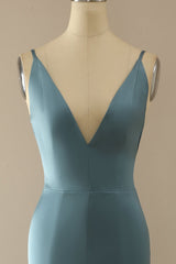 Mermaid Blau V-Ausschnitt Langes Ballkleid