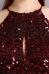 Burgund Pailletten langes Ballkleid mit Schlitz