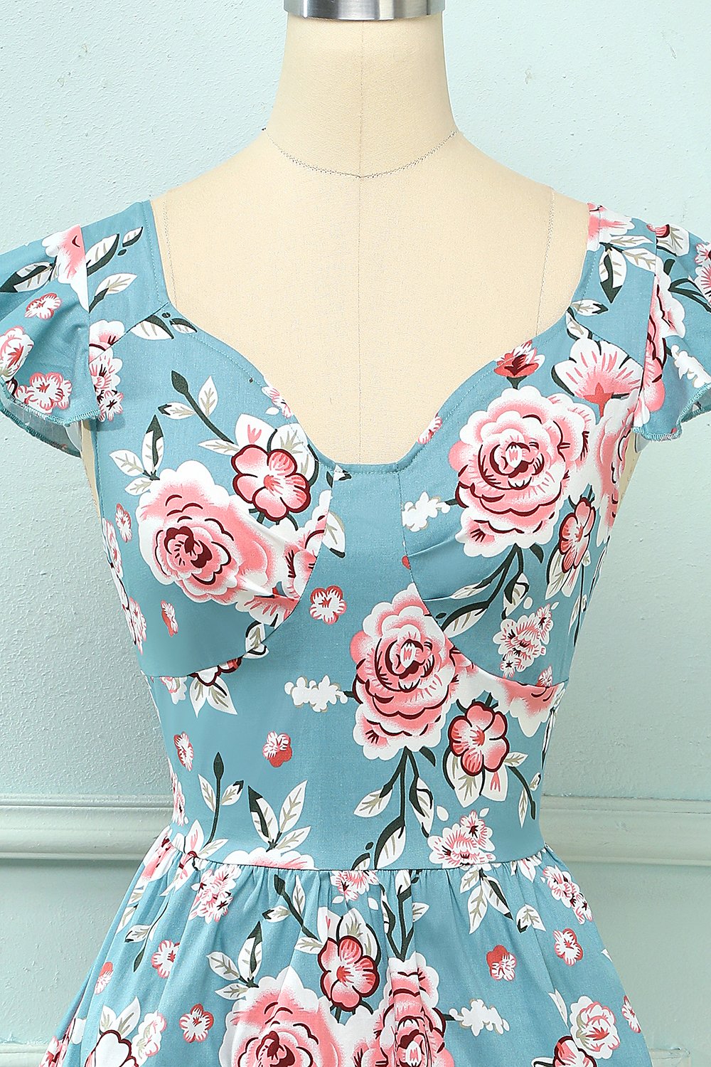 Blau Rose Floral Vintage Kleid