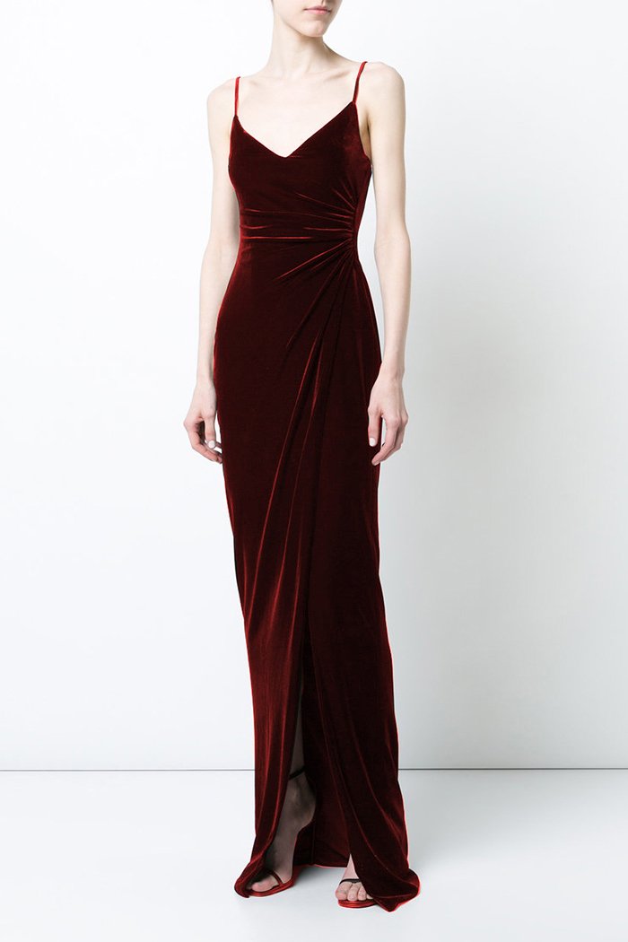 Burgundy Samt Abendkeid Ballkleid
