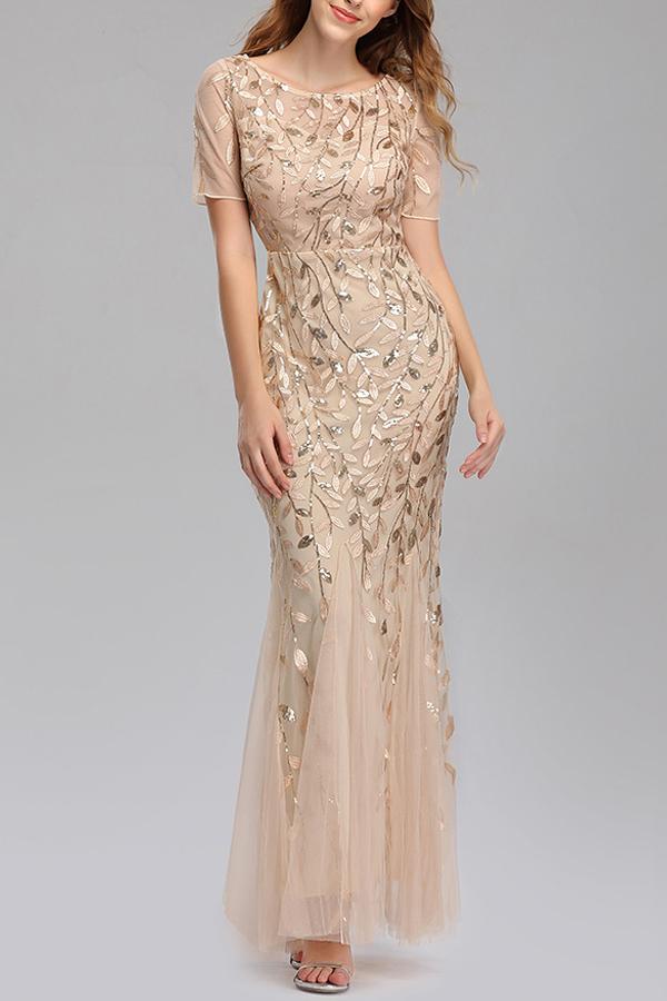 Mermaid Kurze Ärmel Champagner Ballkleid