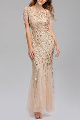 Mermaid Kurze Ärmel Champagner Ballkleid