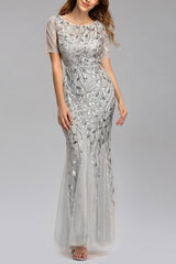 Mermaid Kurze Ärmel Silber Ballkleid
