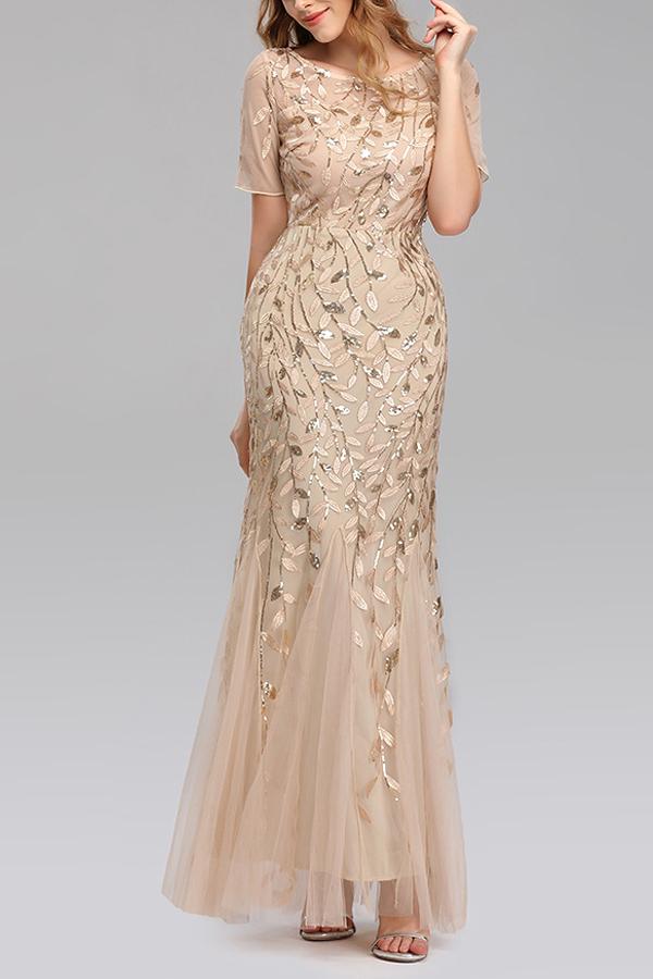 Mermaid Kurze Ärmel Champagner Ballkleid