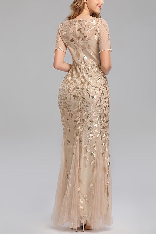Mermaid Kurze Ärmel Champagner Ballkleid