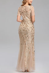 Mermaid Kurze Ärmel Champagner Ballkleid