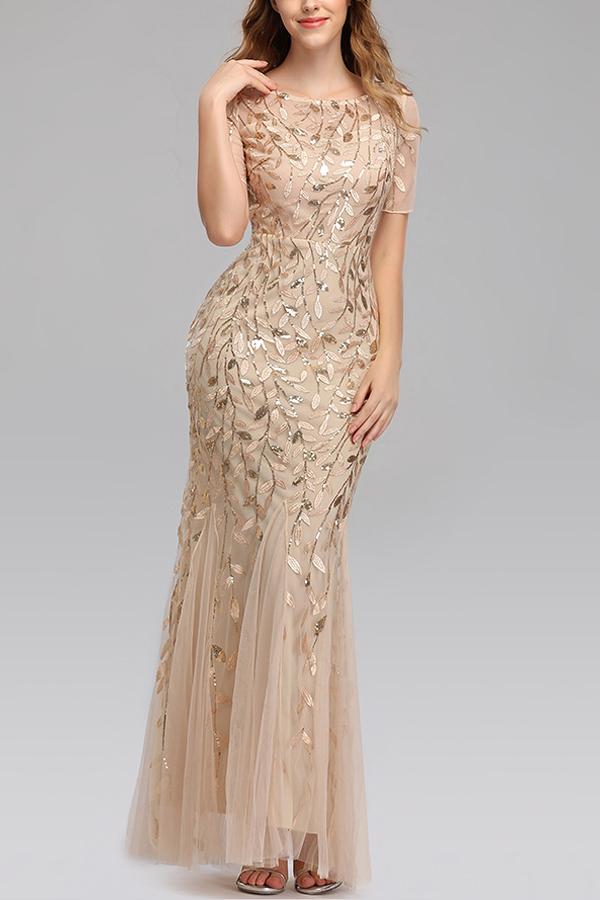 Mermaid Kurze Ärmel Champagner Ballkleid