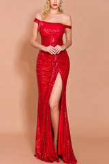 Langes Rotes Memaid Ballkleid mit Pailletten