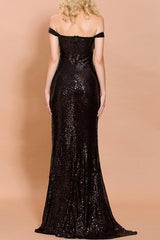 Schwarz Pailletten Memaid Langes Ballkleid