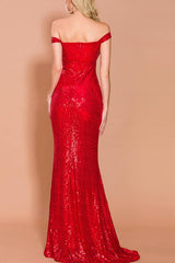 Langes Rotes Memaid Ballkleid mit Pailletten