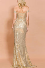 Gold Pailletten Memaid Langes Ballkleid