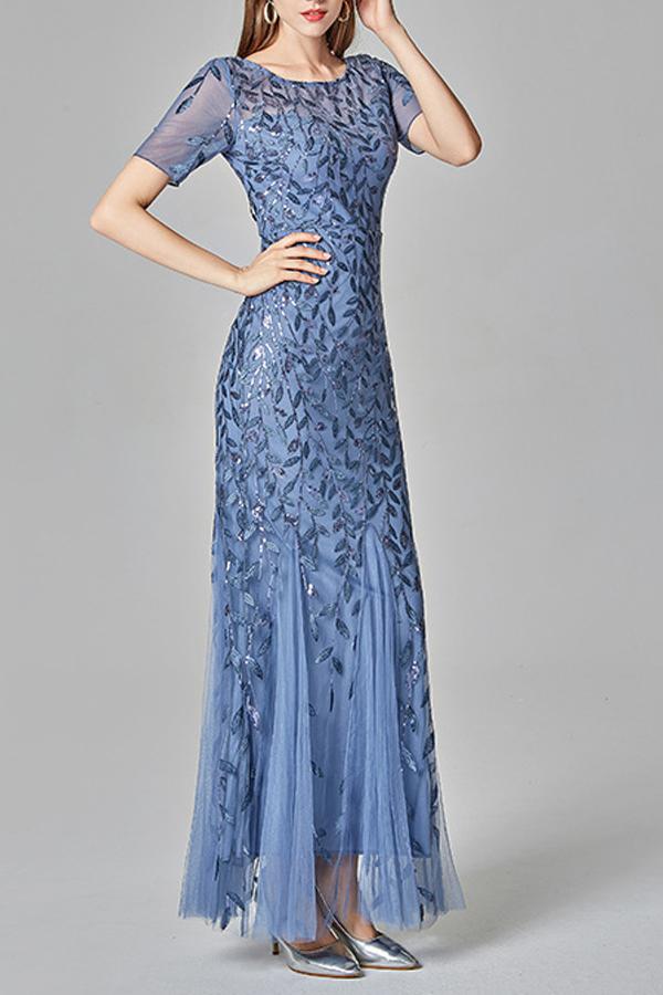 Mermaid Kurze Ärmel Blaues Ballkleid