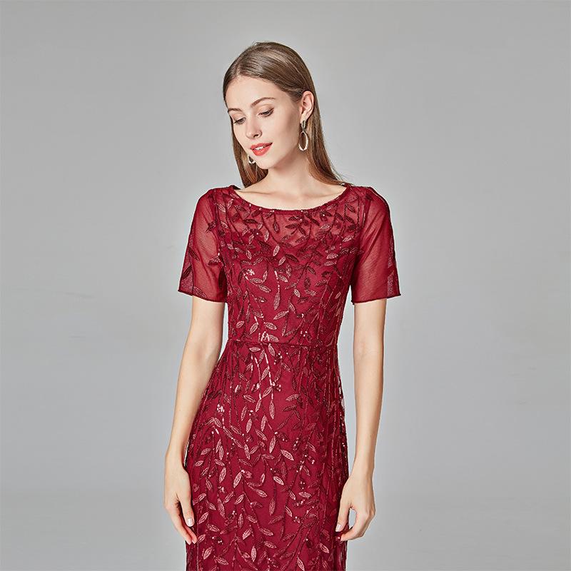 Mermaid Rotes Ballkleid mit Kurzen Ärmeln