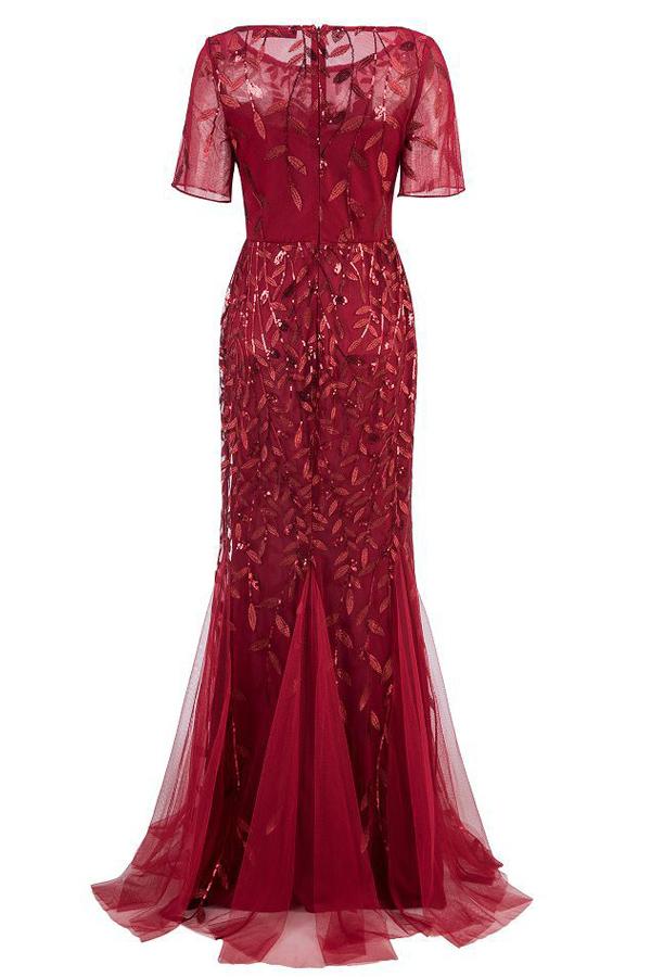 Mermaid Rotes Ballkleid mit Kurzen Ärmeln