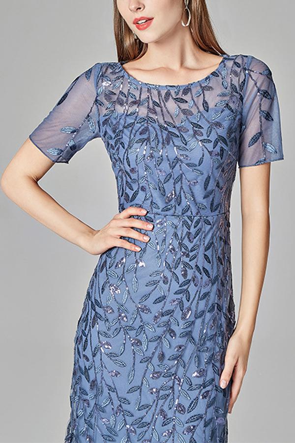 Mermaid Kurze Ärmel Blaues Ballkleid