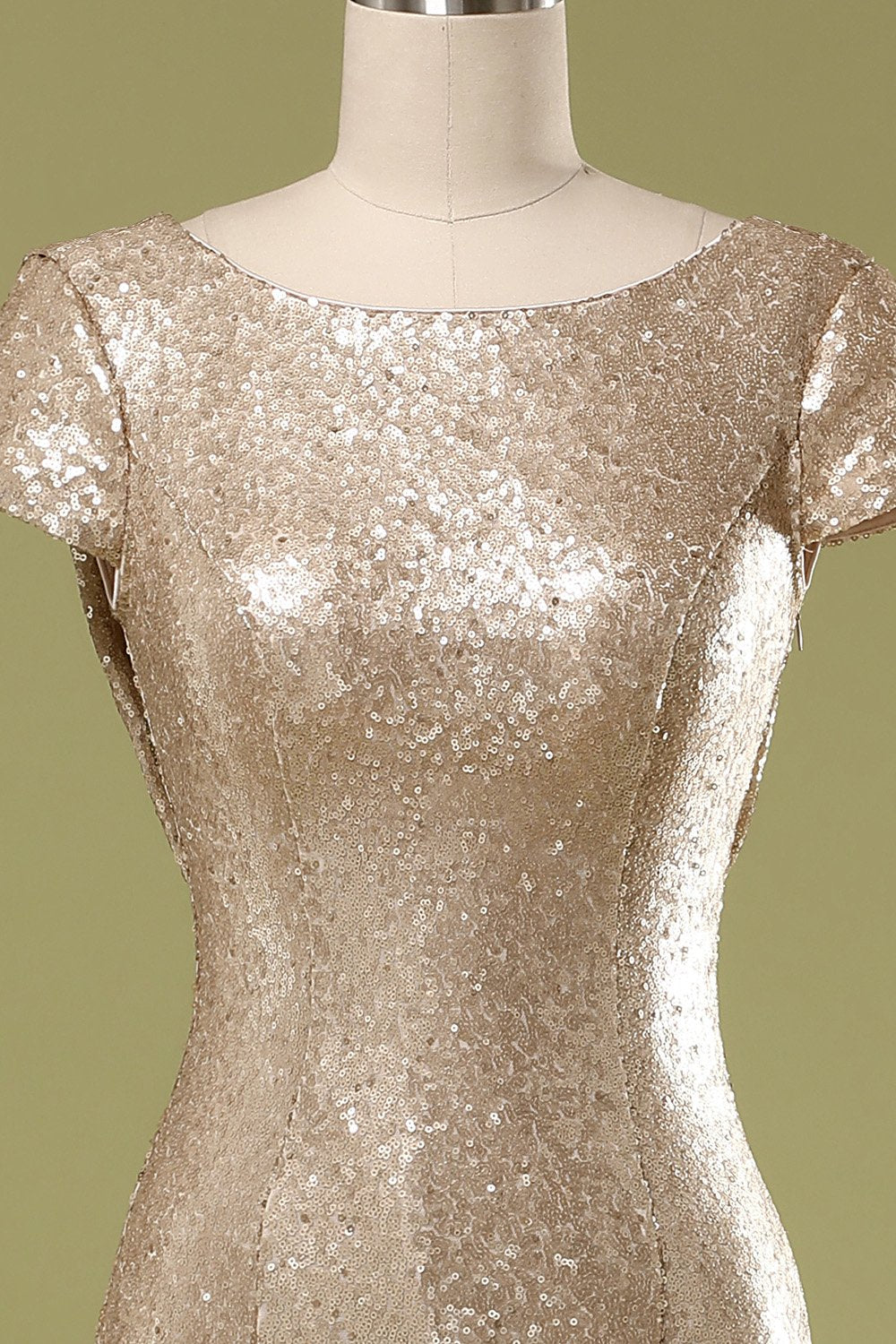Langes Pailletten Rückenfrei Ballkleid