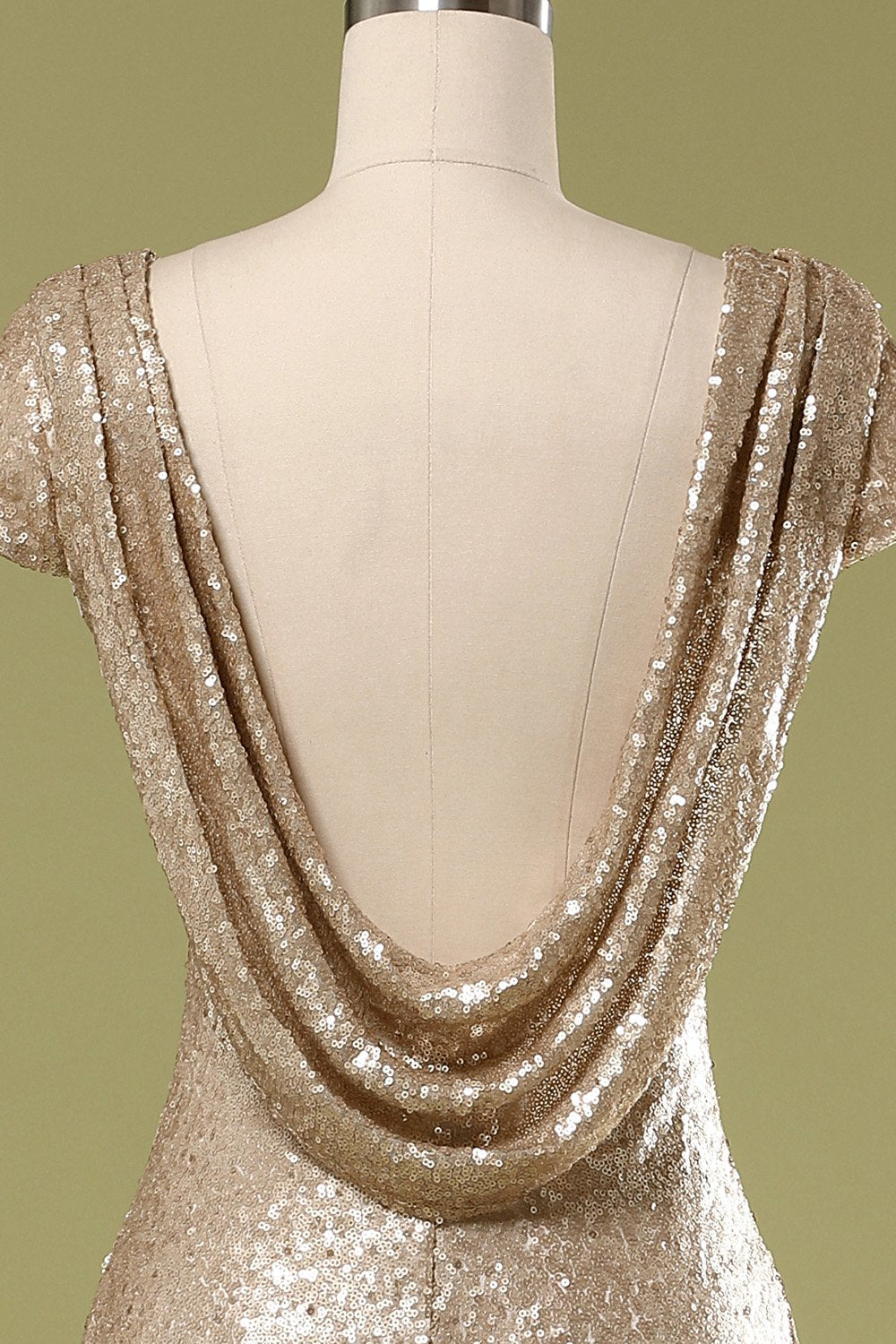 Langes Pailletten Rückenfrei Ballkleid