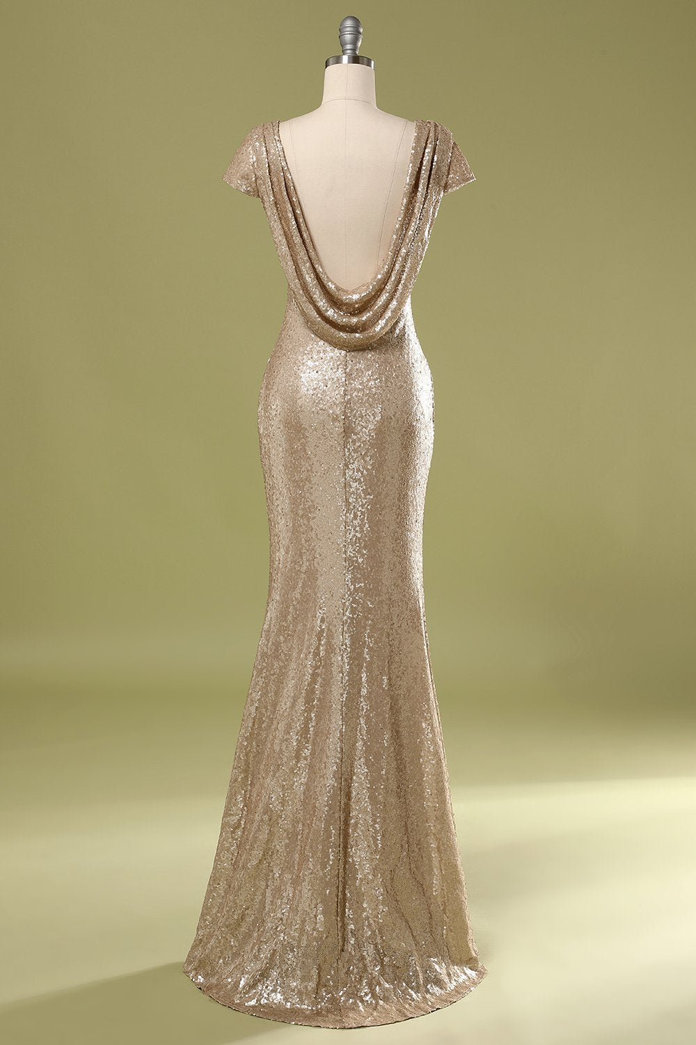 Langes Pailletten Rückenfrei Ballkleid