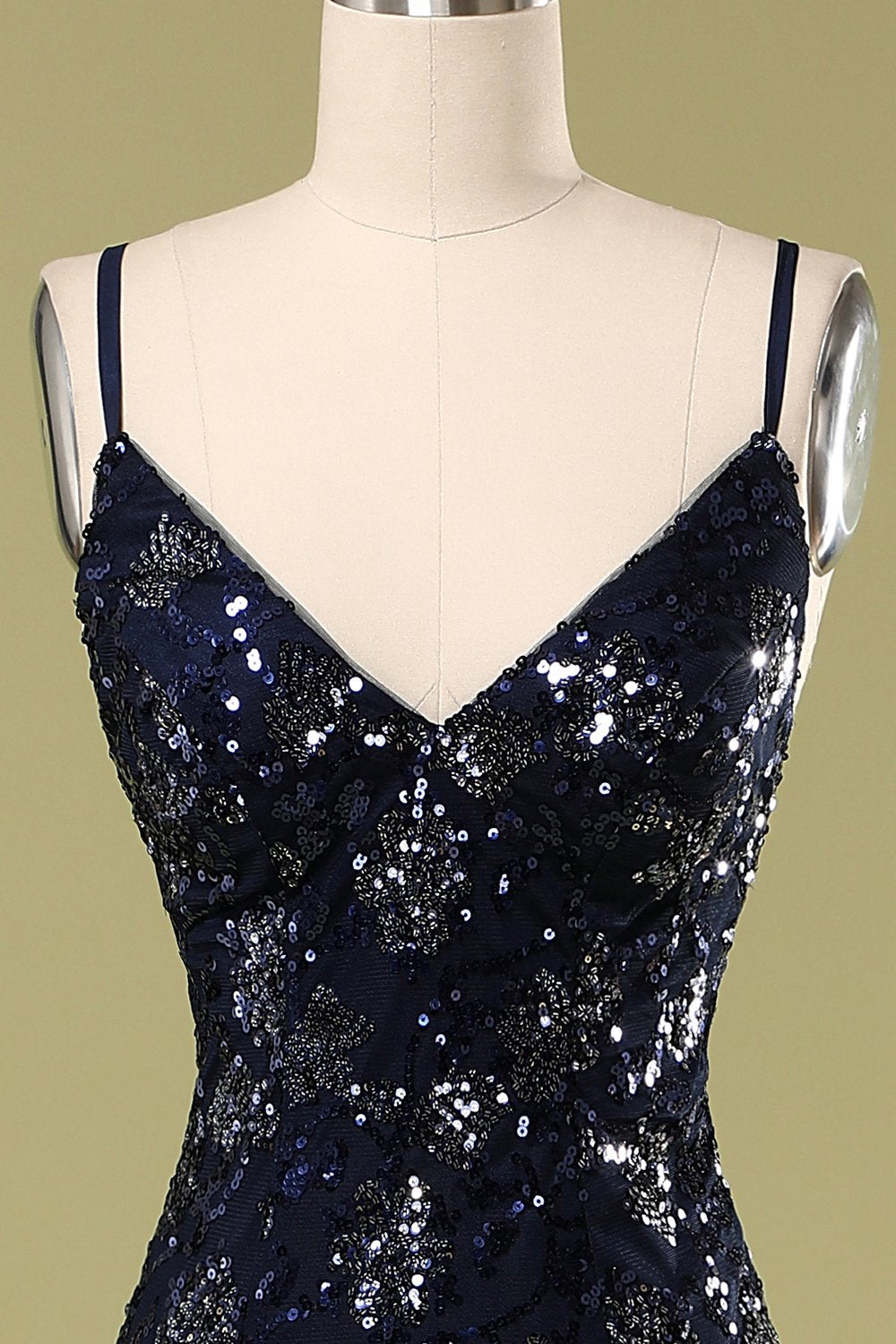 Marine Abendkleid mit Strass & Pailletten