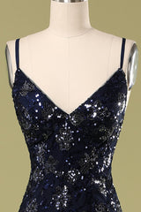Marine Abendkleid mit Strass & Pailletten