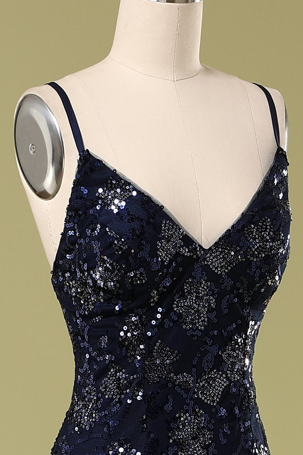 Marine Abendkleid mit Strass & Pailletten