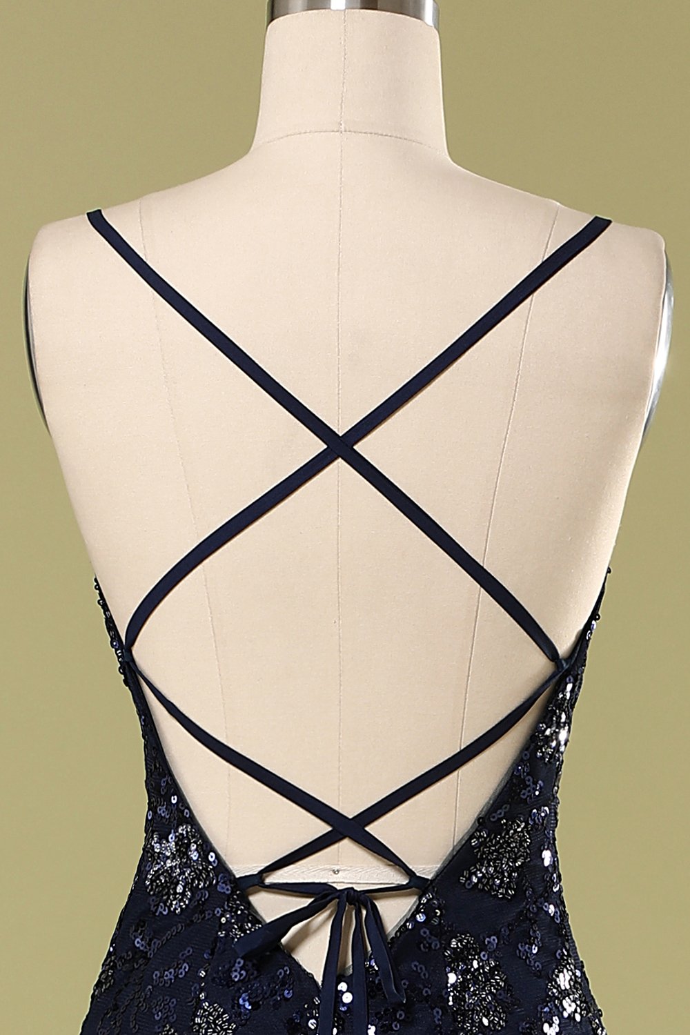 Marine Abendkleid mit Strass & Pailletten