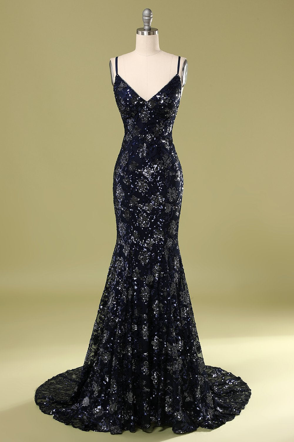 Marine Abendkleid mit Strass & Pailletten
