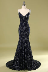 Marine Abendkleid mit Strass & Pailletten