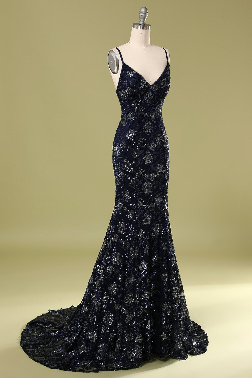 Marine Abendkleid mit Strass & Pailletten