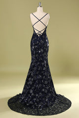 Marine Abendkleid mit Strass & Pailletten