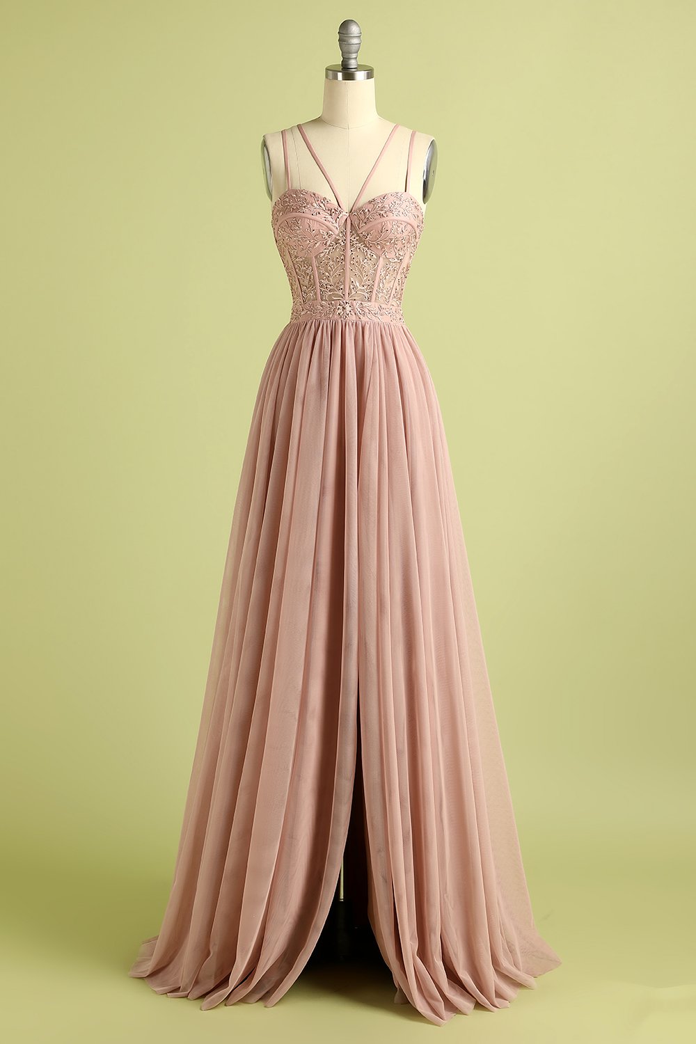Blush Spaghettiträger Ballkleid mit Schlitz