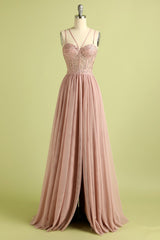 Blush Spaghettiträger Ballkleid mit Schlitz