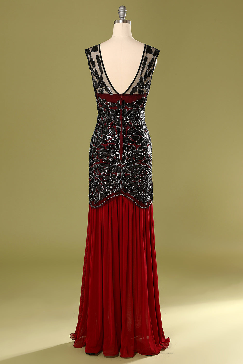 Dunkelgrünes langes Pailletten Flapperkleid aus den 1920er Jahren